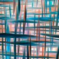 abstract painting with blue orange and green lines