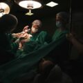 people gathered during labor