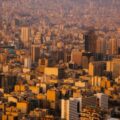 aerial view of tehran cityscape at sunset